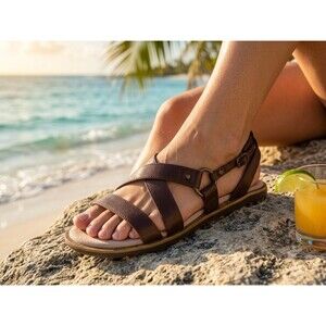Cliffs by White Mountain Women's Strappy Comfort Sandals - Brown Size 7.5M VGC